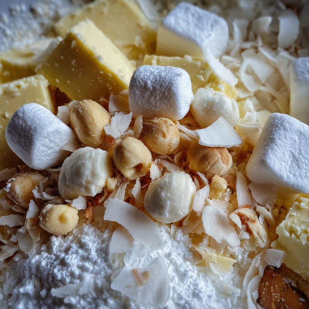 A festive platter of White Christmas slices arranged with holiday decorations and a cup of tea