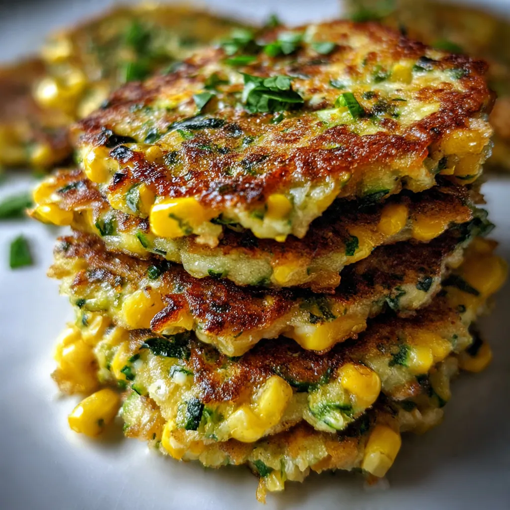 A rustic wooden board stacked with zucchini corn fritters, lemon wedges, and scattered fresh dill