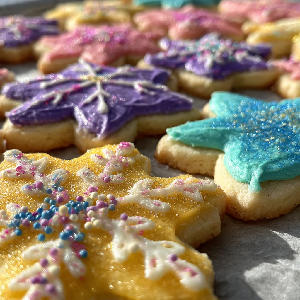 A vintage-style cookie tin filled with an assortment of classic holiday cut-out cookies ready for gifting