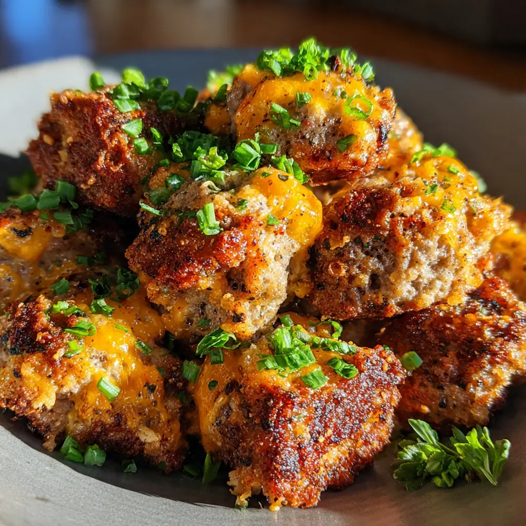 A festive platter of Cheesy Kilted Sausage Bites served with whole grain mustard and fresh parsley garnish