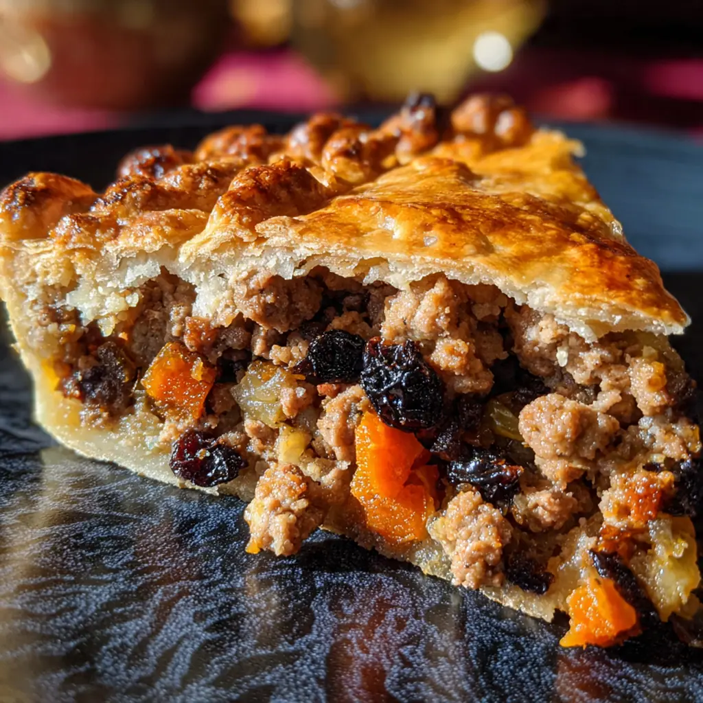 Overhead view of hands preparing mince pie pastry cases filled with spiced fruit mincemeat in a muffin tin