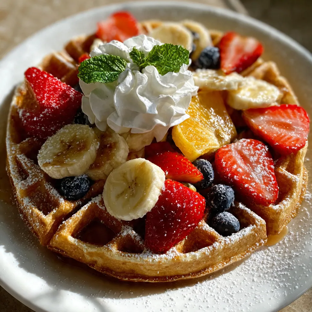 Close-up shot of a single crisp waffle with a pat of butter melting in the center squares