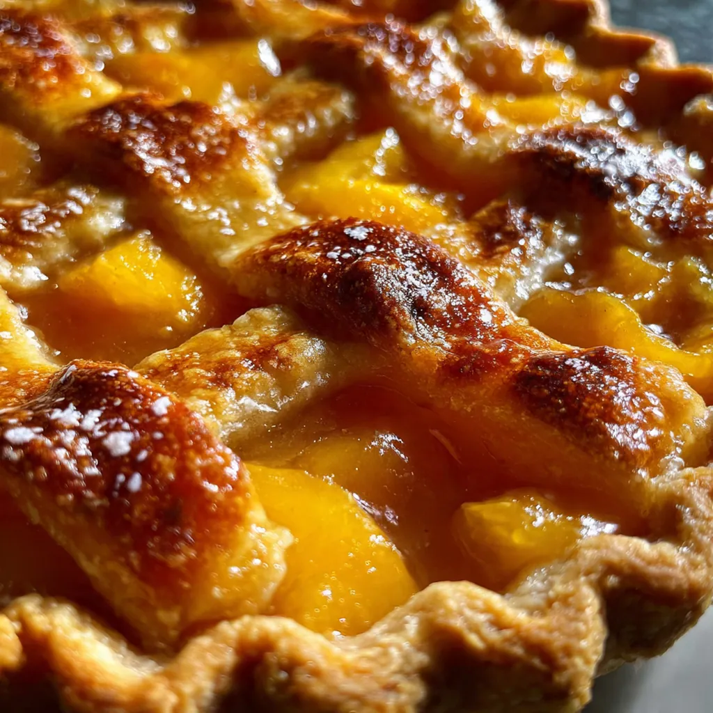 Fresh sliced peaches and diced mangoes in a bowl next to rolling pie dough