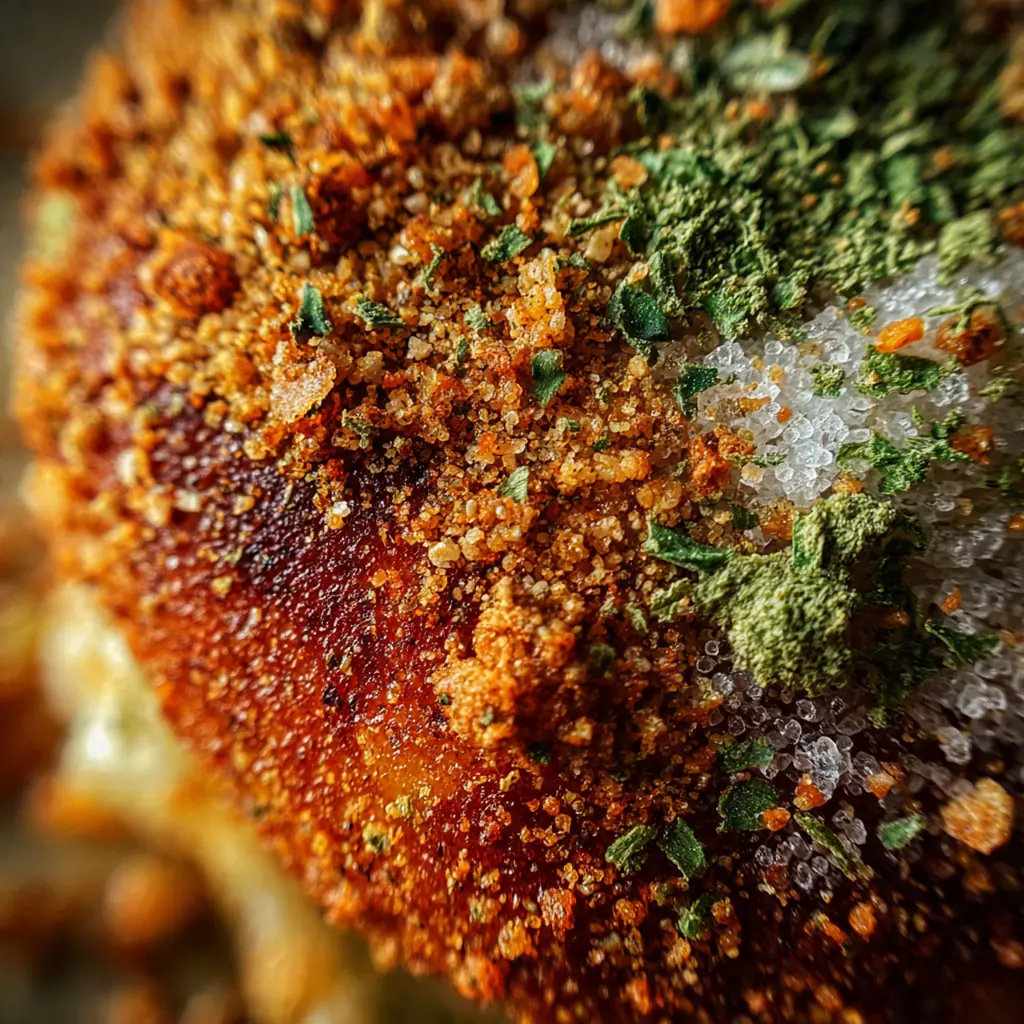 Juicy grill marks on a burger patty generously coated with the smoky seasoning blend