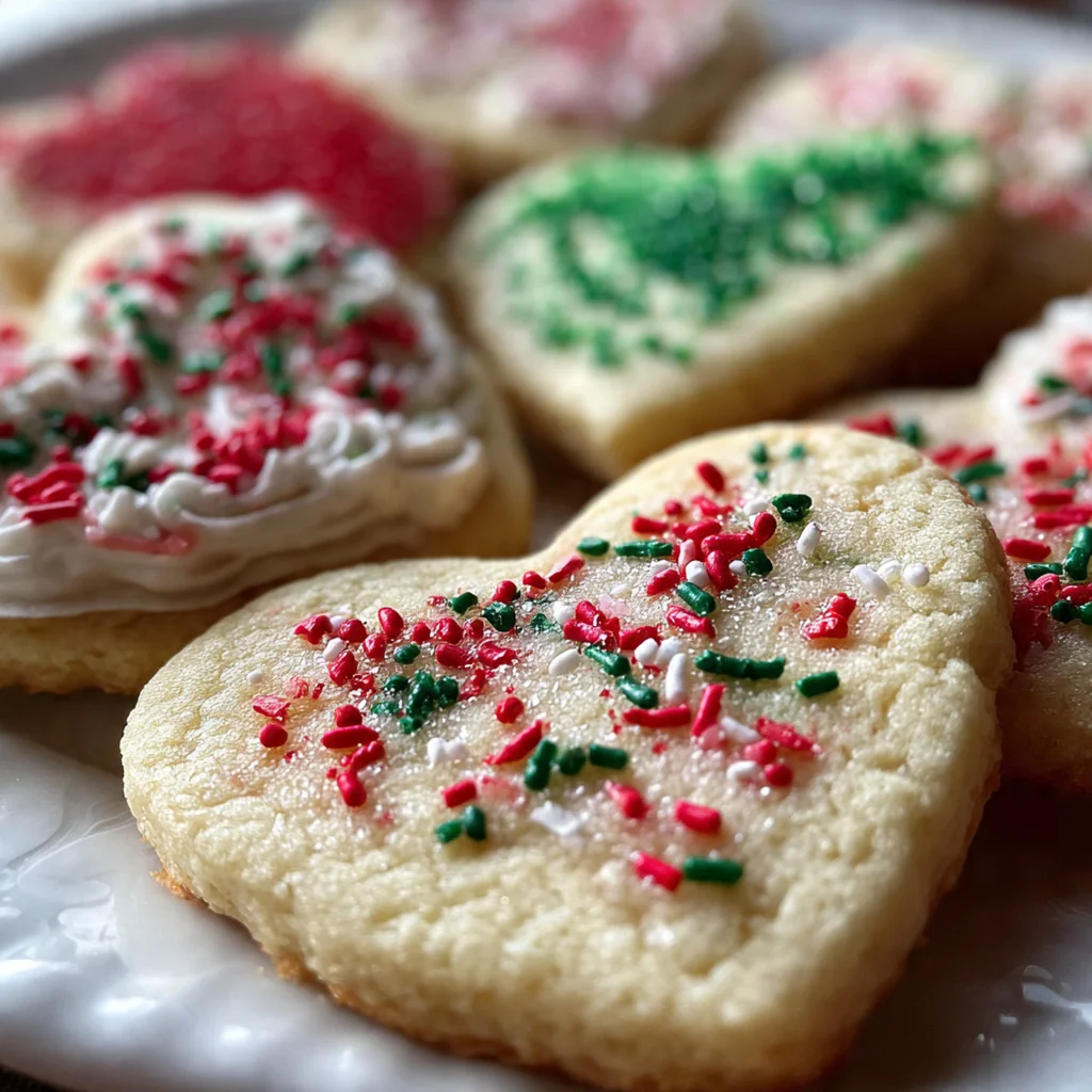 Close-up of a perfectly shaped Christmas tree cookie with white glaze and green sanding sugar