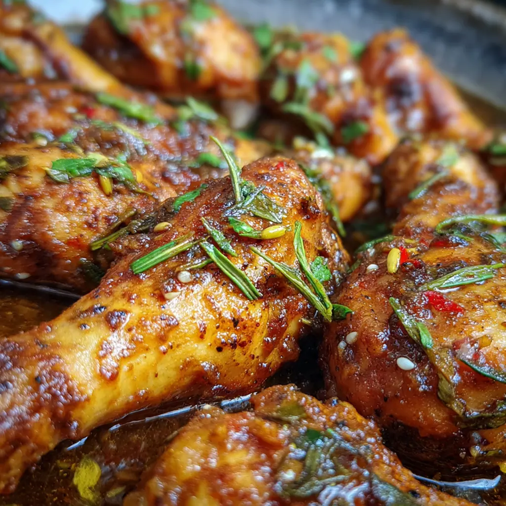 A stack of tender slow cooker chicken drumsticks with rich sauce drizzled over them