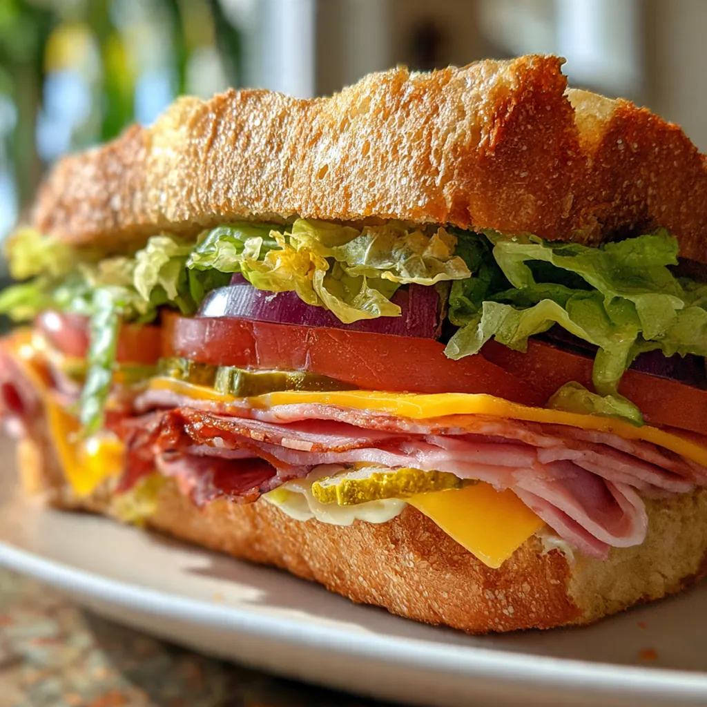 Close-up view of sliced panini revealing layers of pesto-marinated chicken, roasted peppers, and melted provolone