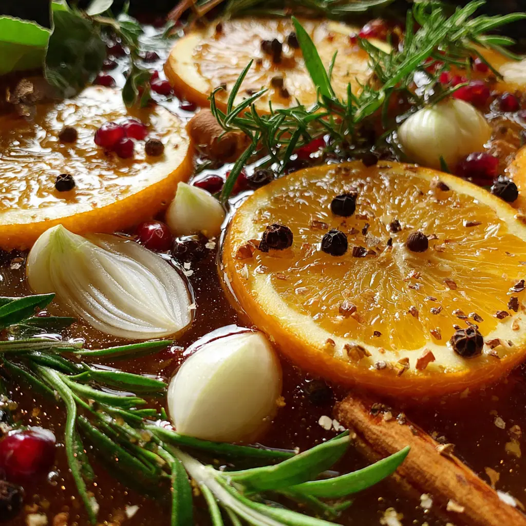 Close-up of a perfectly roasted whole turkey with golden brown crispy skin and fresh herb garnish