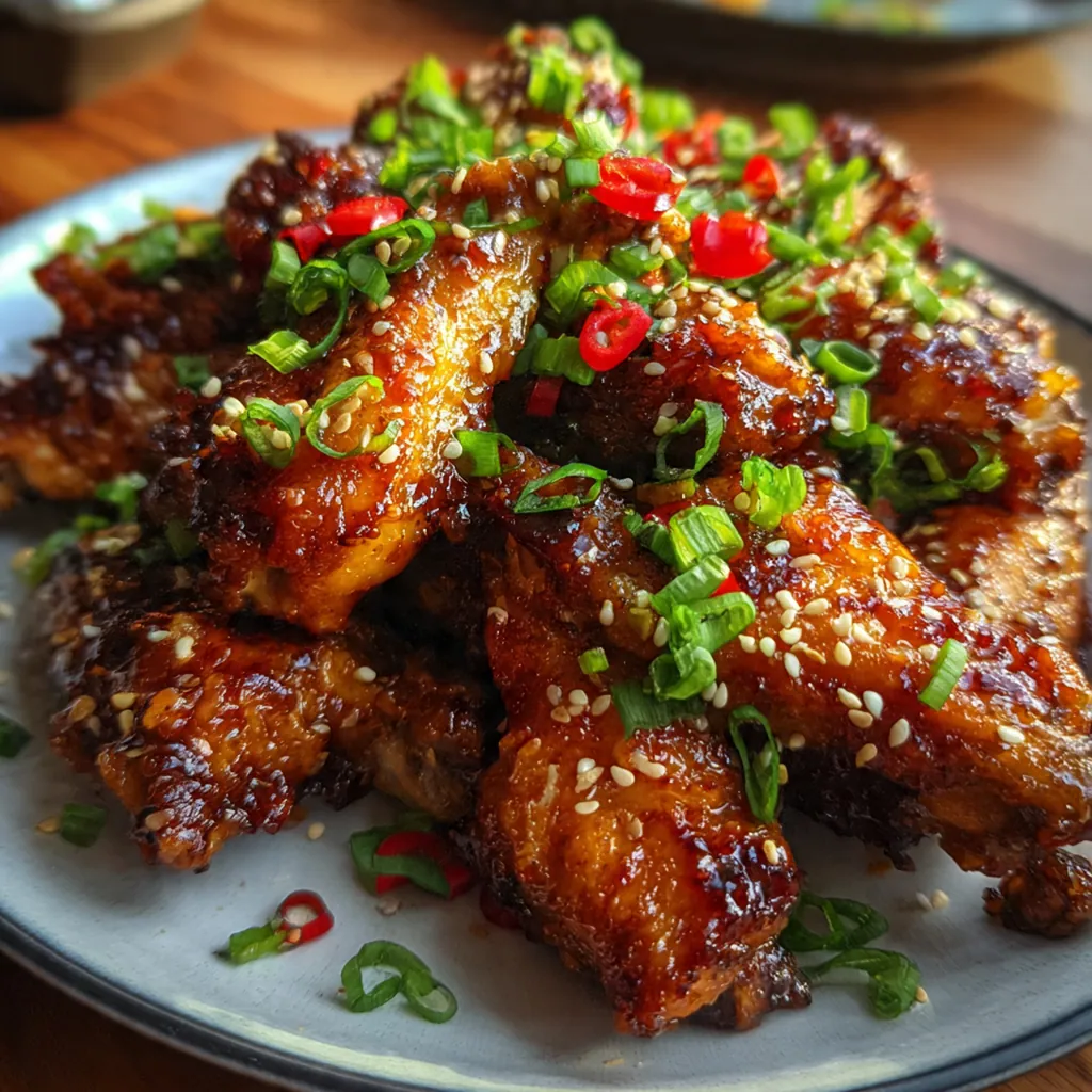Overhead shot of wings baking on a wire rack with sauce bubbling and caramelizing