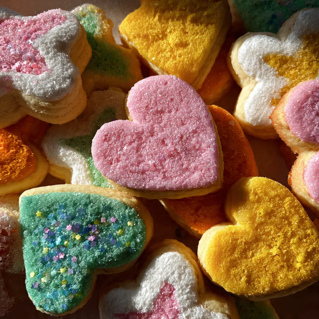 A festive array of Grandma Amico's buttermilk sugar cookie cutouts decorated with colorful sprinkles and glaze