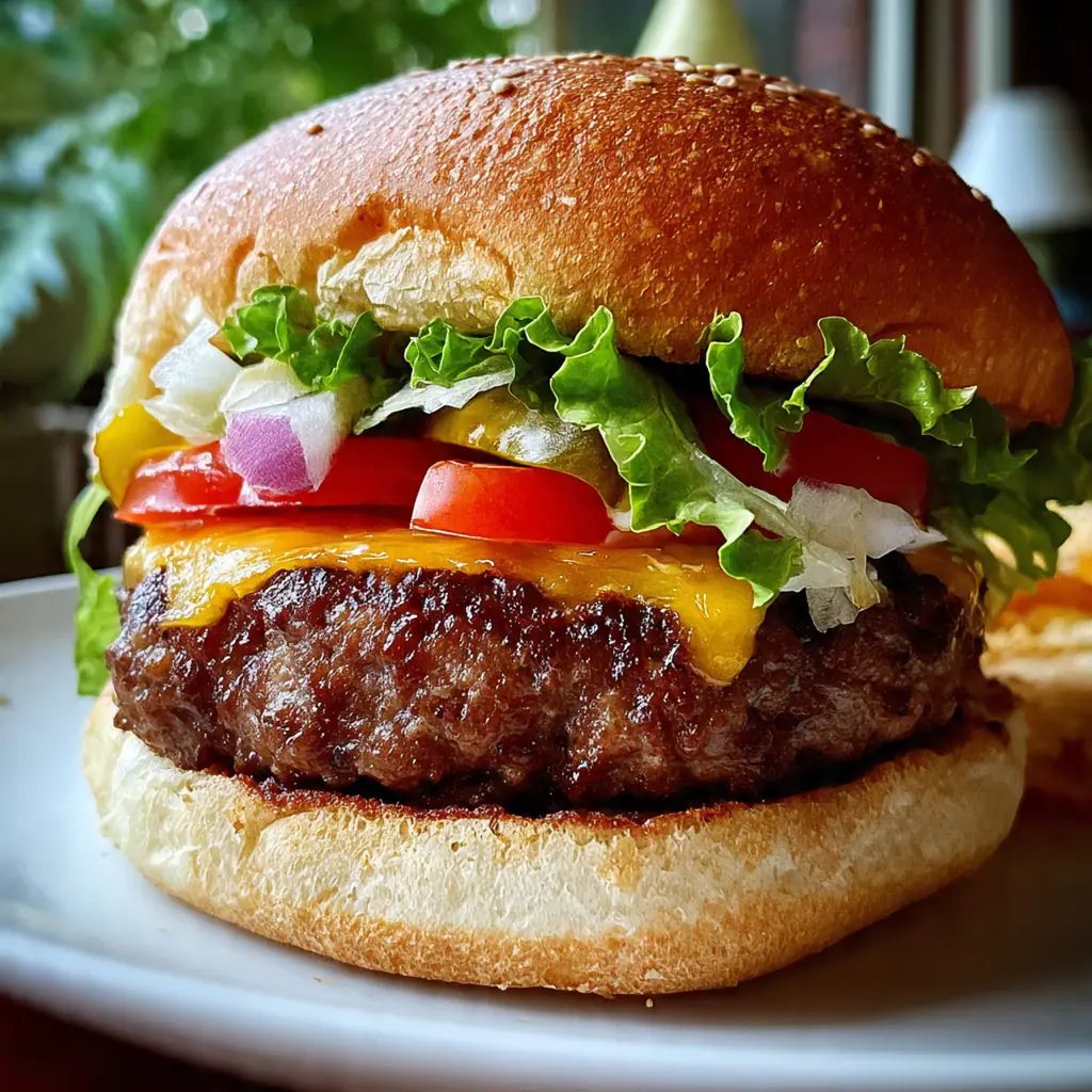 Juicy homemade hamburger patties fresh off the grill with perfect grill marks