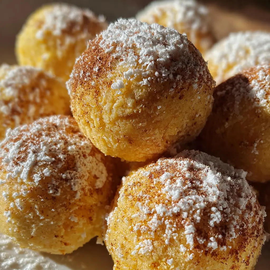 Festive eggnog cake balls dusted with nutmeg on a rustic wooden board with pine sprigs