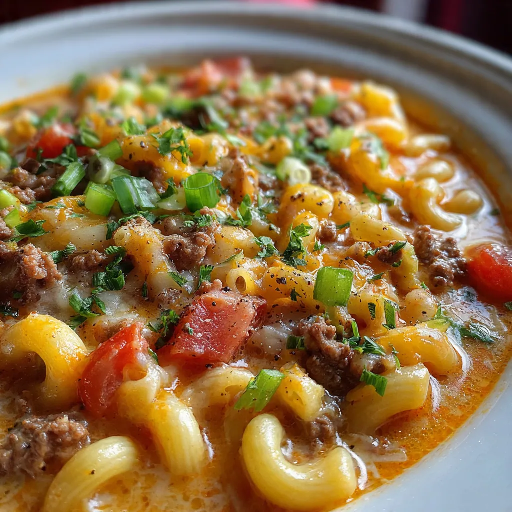One Pot Macaroni Cheeseburger Soup