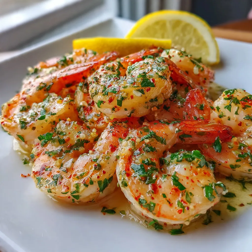 A spread of shrimp butter on crusty bread with lemon wedges and parsley