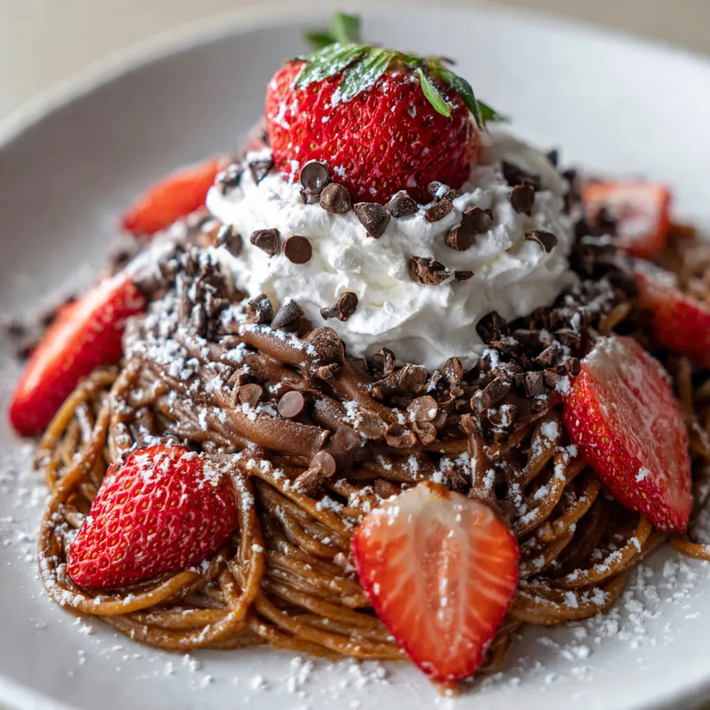 Close-up of thin, tender chocolate pancake strands being piped onto a hot griddle