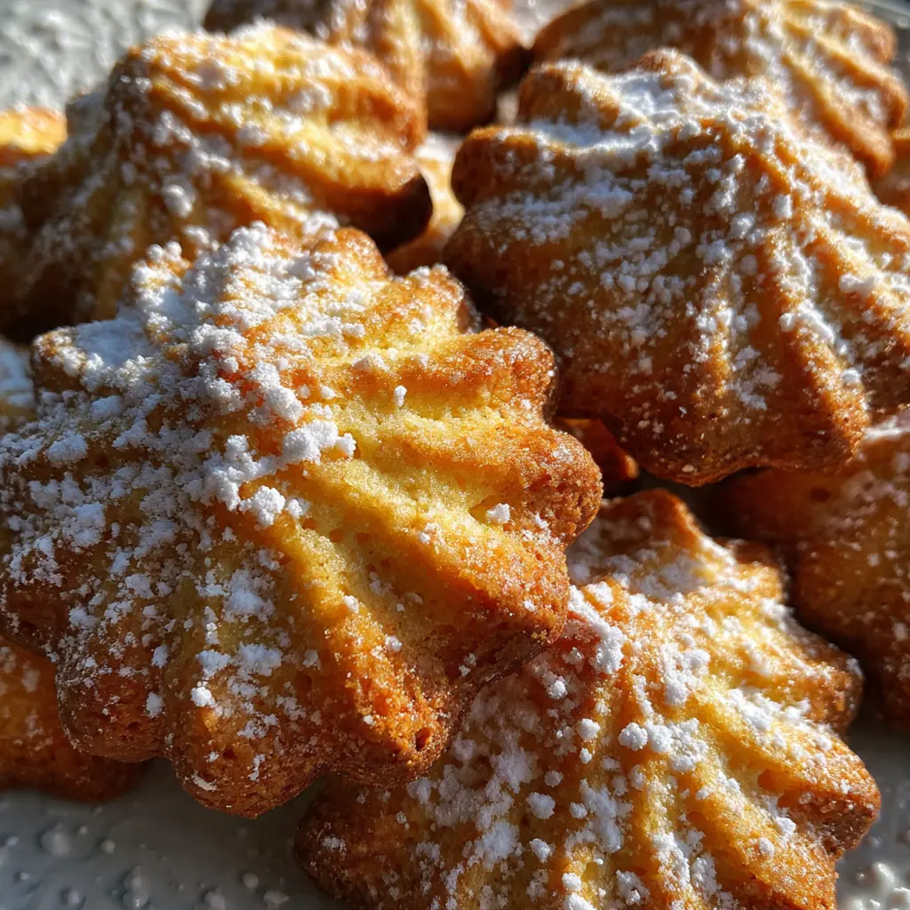 A stack of crisp Scandinavian rosettes cookies with a vintage rosette iron and lemon in the background